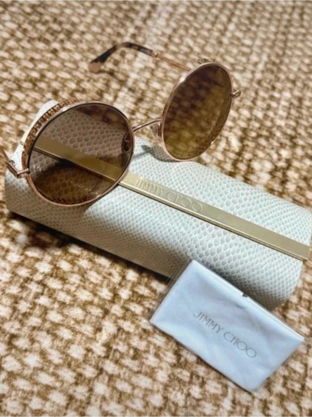 Authentic Jimmy Choo Goldy’s Women's Round Sunglasses in Gold with Brown Lenses